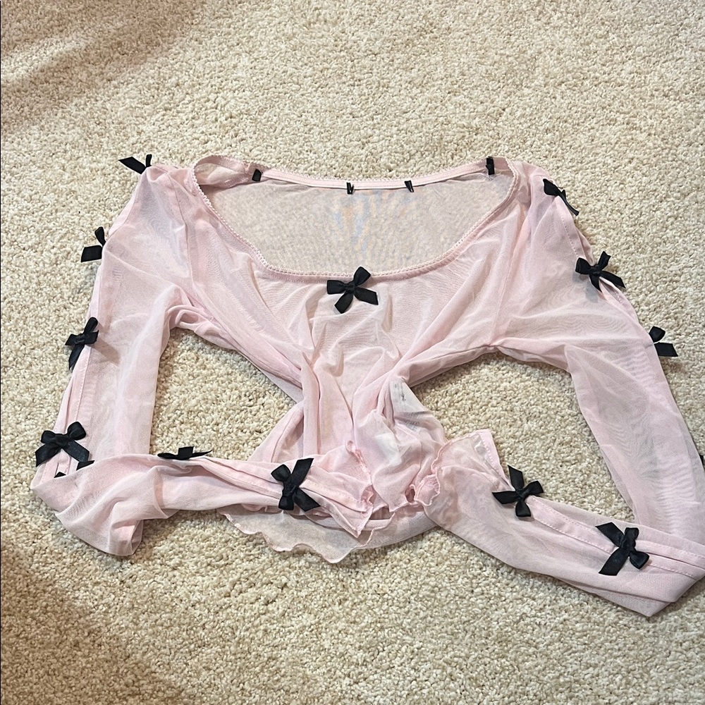 Hollister Pink Sheer Blouse with Black Bows